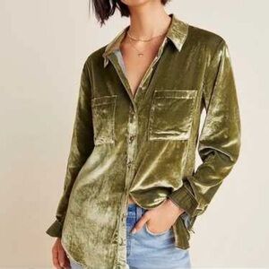 Maeve Olive Velvet Button Down Shirt